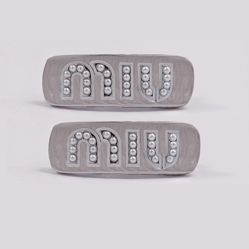 Set of 2 Miu Miu Pearl Silver Hair Clips